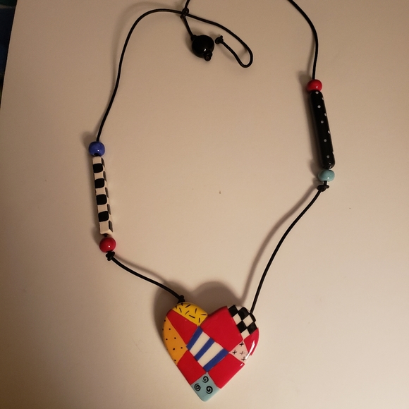 Artisan Ceramic Heart Beaded Necklace - Picture 6 of 10